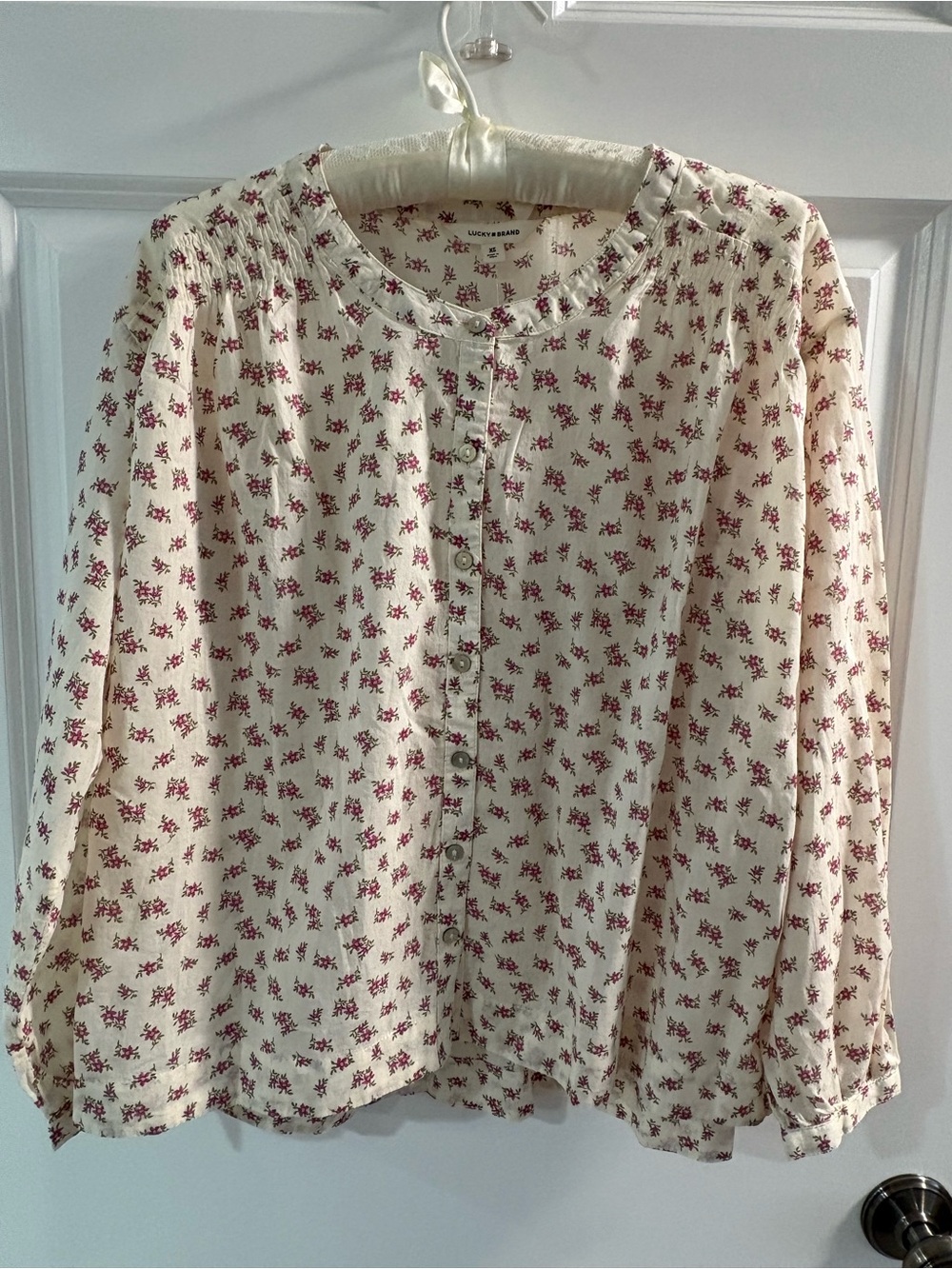 Lucky Brand Cream Blouse with Pink Floral Print